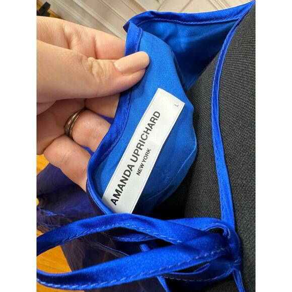 Amanda Uprichard Jasalina Dress in Branson Blue Large Satin Backless Cross Strap - Picture 10 of 10